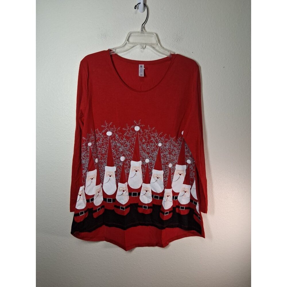 Mac & Belle Christmas Blouse Top T-Shirt Santa Sparkle Y2K Granny Red Size Large